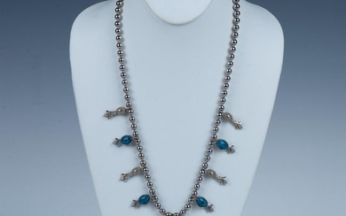 Native American Style Faux Turquoise Squash Blossom Necklace