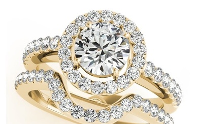 Natural 2.5 CTW Diamond Engagement Ring SET 18K Yellow Gold