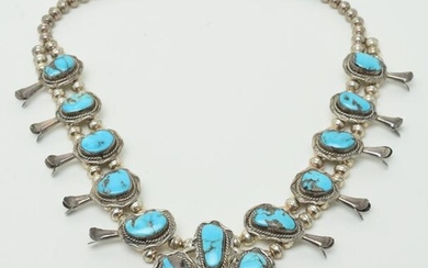 Navajo sterling silver and turquoise squash blossom