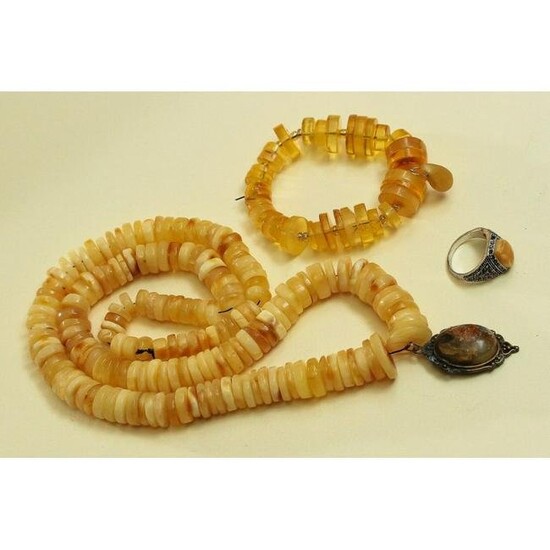 Necklace, ring, bracelet, pendant silver Baltic amber