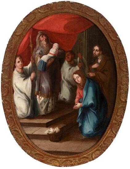 New Spanish school; mid 18th century. "The Presentation of the Child in the Temple". Oil on canvas.