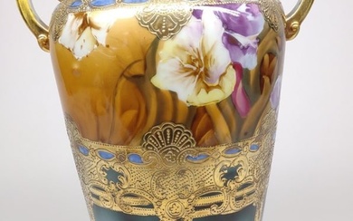 Nippon Colorful Floral Gold Decorated Vase