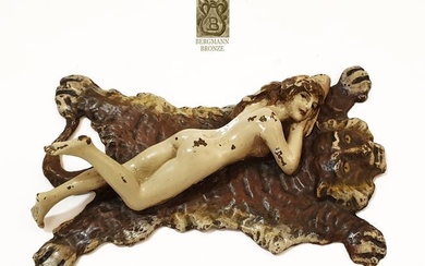 Nude Lady Tiger Rug, Rare Franz Bergman Bronze Figurine
