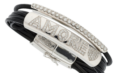 Oromalia Diamond, Leather, White Gold Bracelet Stones: Full-cut diamonds...