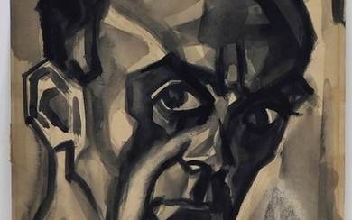 Otto Plaug Modern Self Portrait Ink Painting