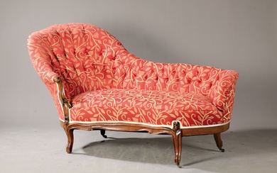 Ottoman, Louis-Philippe, around 1860/70, solidwalnut, newly covered and upholstered, carvings...