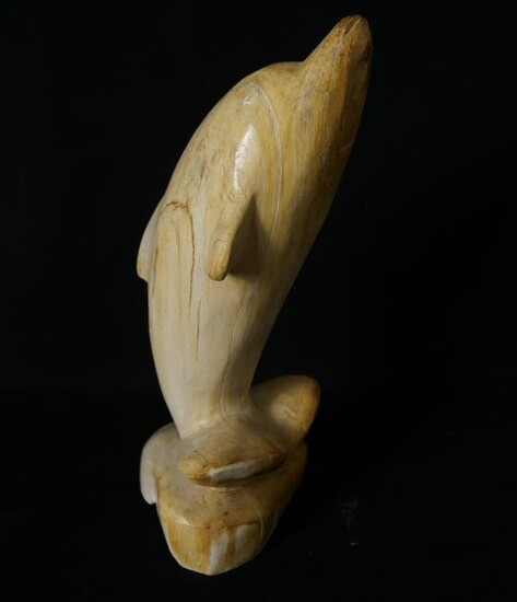 Outstanding Petrified Wood Sculpture of a Dolphin