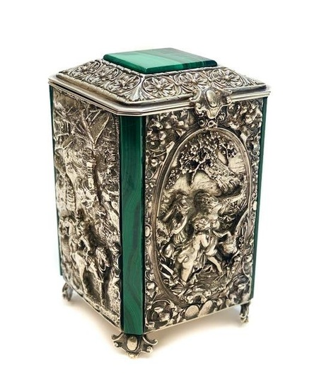 Outstanding Silver and Malachite Tea Caddy