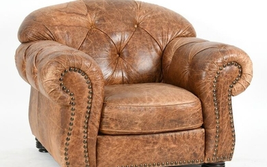 Oversized Tufted Leather Club Armchair, Modern
