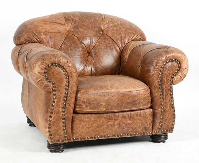 Oversized Tufted Leather Club Armchair, Modern