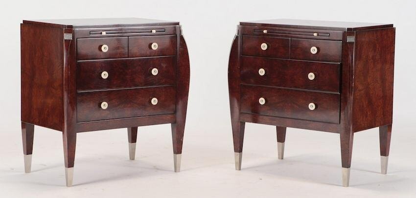 PAIR ART DECO STYLE BURL WOOD NIGHT STANDS