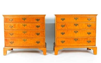 PAIR OF ELDRED WHEELER TIGER MAPLE CHESTS