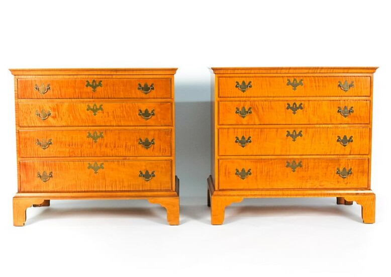 PAIR OF ELDRED WHEELER TIGER MAPLE CHESTS