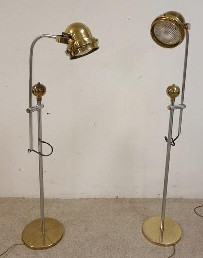 PAIR OF MID CENTURY MODERN BRASS & CHROME FLOOR LAMPS