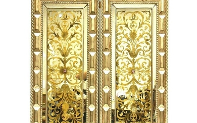 PAIR OF SILVER GILT MIRRORED HANGING PANELS
