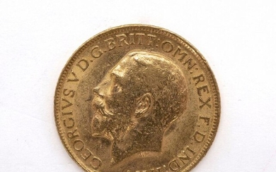 PART in yellow gold 900 thousandths presenting on the obverse the bust of King George V turned to the left and on the reverse the design of St. George slaying the dragon. Diameter : 22 mm. Gross weight : 7.99 gr. A gold coin.