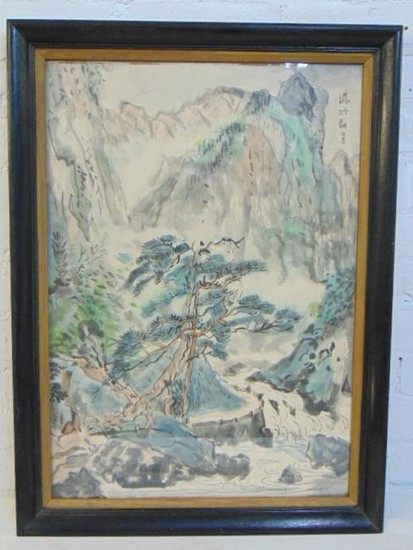 Painting, Chinese landscape with river, mountains