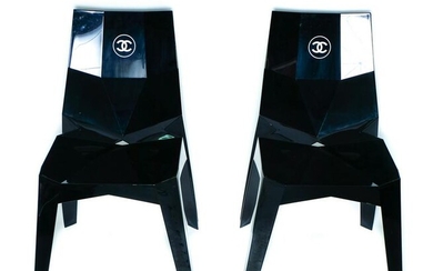 Pair, Black Polycarbonate CHANEL Stacking Chairs