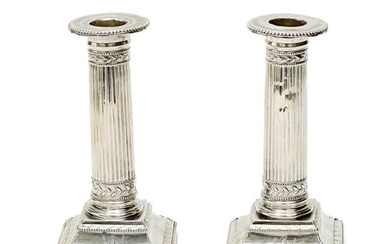 Pair John Fenton & Co England Sterling Silver Column Form Candlesticks 1789