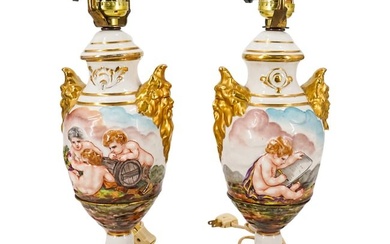 Pair Of Antique Capodimonte Style Porcelain Table Lamps