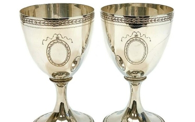 Pair SJ Shrubsole Sterling Silver Wine Goblets, 1971
