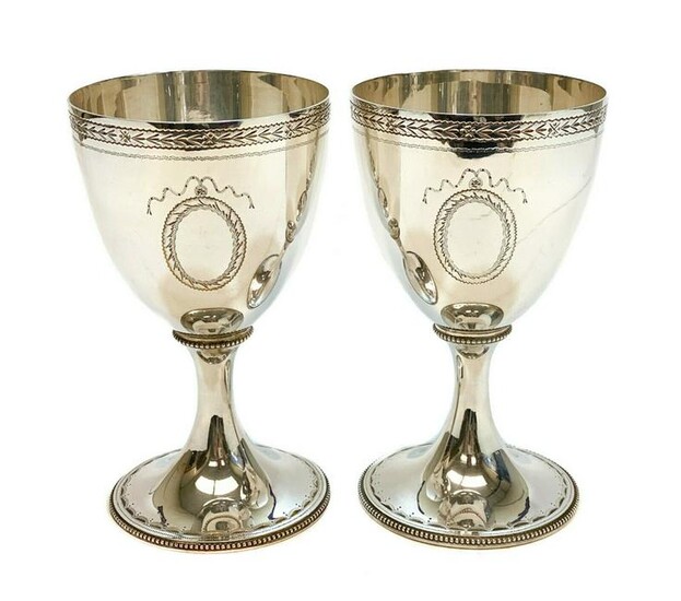 Pair SJ Shrubsole Sterling Silver Wine Goblets, 1971
