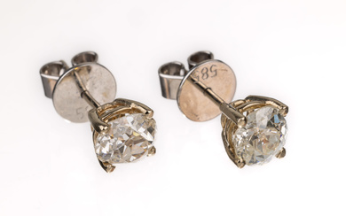 Pair of 14 kt gold diamond-earrings , WG 585/000, 2...