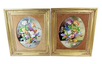 Pair of 19th C. KPM Floral Porcelain Plaques Signed J. Gislet