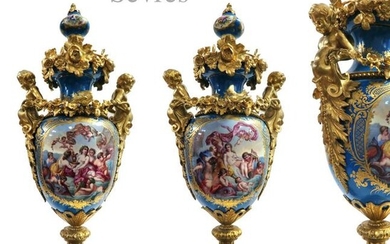 Pair of 19th Century Figural 'Sevres' Classical Vases