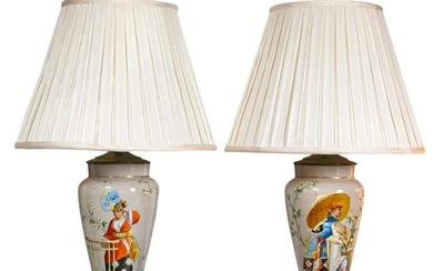 Pair of 19th Century Fine Porcelain Painted French Urn Lamps