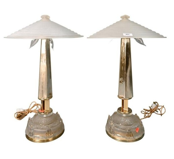 Pair of Art Glass Table Lamps, having frosted glass