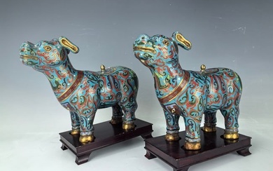 Pair of Chinese Cloisonne Incense Burner Dog Boxes
