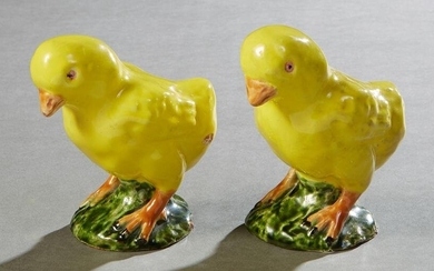 Pair of French Bavent Glazed Terracotta Chicks, 20th