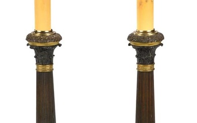 Pair of French Empire Style Column Form Lamps