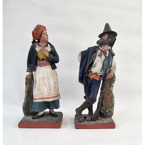 Pair of Italian papiermache figures in traditional dress of ...
