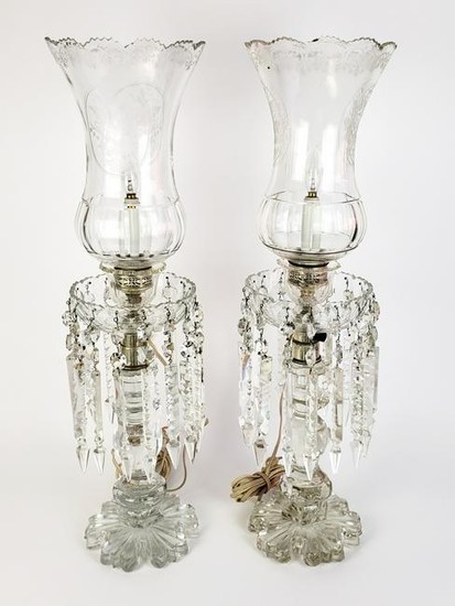 Pair of Large Baccarat Style Crystal Lusters