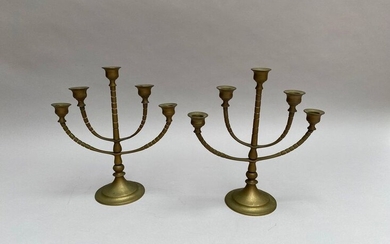 Pair of Menorah candelabra Judaica Vintage solid brass candelabra with 5 swinging arms