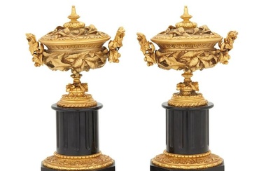 Pair of Napoleon III Bronze and Marble Garnitures