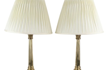 Pair of Neoclassical Style Brass Columnar Lamps