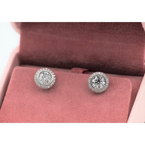 Pair of Round Cut Diamond Earrings Central Diamond 1 Carat W...