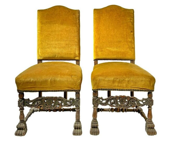 Pair of high chairs with high back, yellow upholstery