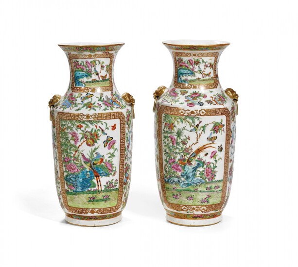 Pair of polychrome porcelain baluster vases China, second half of 19th Century
