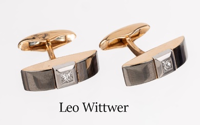 Paire de boutons de manchette en diamant en or 18 cts LEO WITTWER, RoseG/WG 750/000,...