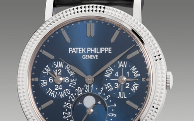 Patek Philippe, Ref. 5039G-013 An exceedingly rare and attractive white gold perpetual calendar wristwatch with moon phases, 24-hour indication, leap year indication, “Clous de Paris” bezel, additional solid caseback, Certificate of Origin and...