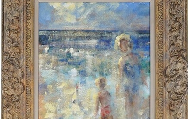Paul Beauvais (1966 - ) - Mother & Child by the Seaside 33.5 x 23.5 cm (frame: 50 x 40 x 5 cm)