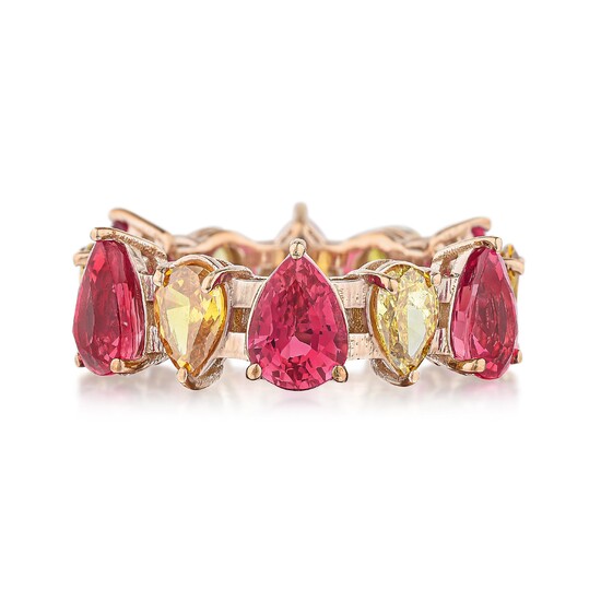 Pear-Shaped Pink Sapphire and Colored Diamond Eternity Band