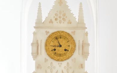 Pendule en albâtre, France, milieu du 19e siècle, albâtre blanc, boîtier architectural haut avec mesure,...