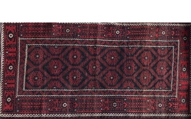 Persian Meshad Belouch rug with geometric red decoration on ...