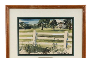 Peter Gall Watercolor Painting Landscape With Farmhouse, Late 20th Century