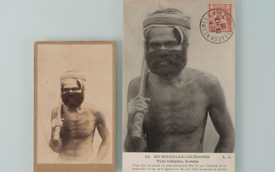 Photographe non identifié. Portrait d’un guerrier kanak de Nouvelle-Calédonie. Épreuve sur papier albuminé montée sur...